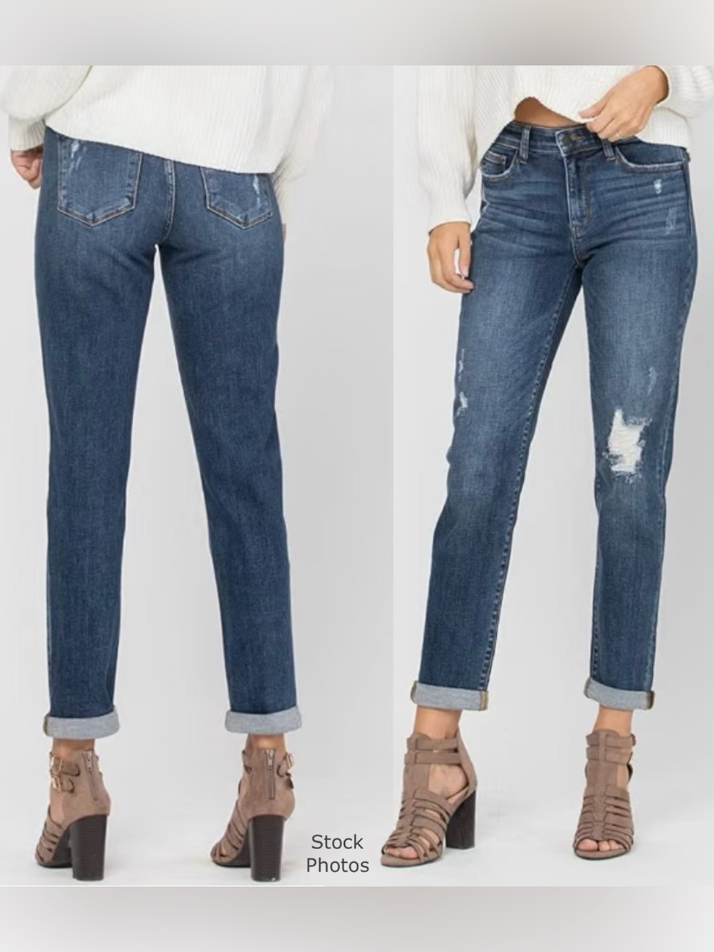 Judy Blue Destroyed Cuffed Mid-Rise Slim Fit Jeans Cuffed or Uncuffed (7/28) - Picture 13 of 15